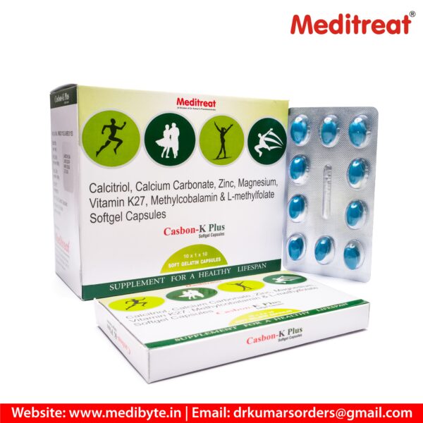 Calcitriol IP 0.25mcg, Calcium Carbonate IP 500mg, Zinc IP 7.5mg, Magnesium IP 50mg, Vitamin K27 IP 45mcg, Methylcobalamin IP 1500 mcg & L-Methylfolate IP 800mcg Softgel Capsules